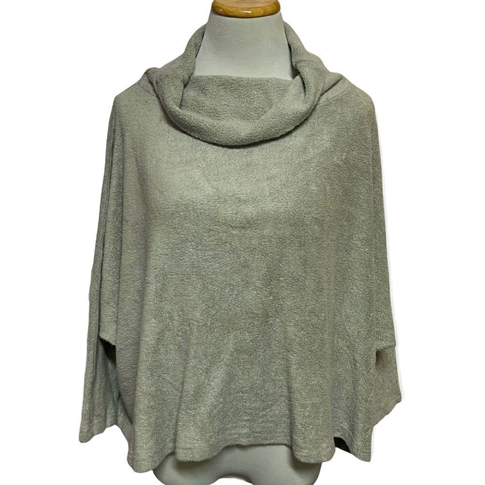 Bryn Walker Plush Nubby knit Gray Boxy Fit Poncho Style Cowl Neck Sweater Med
